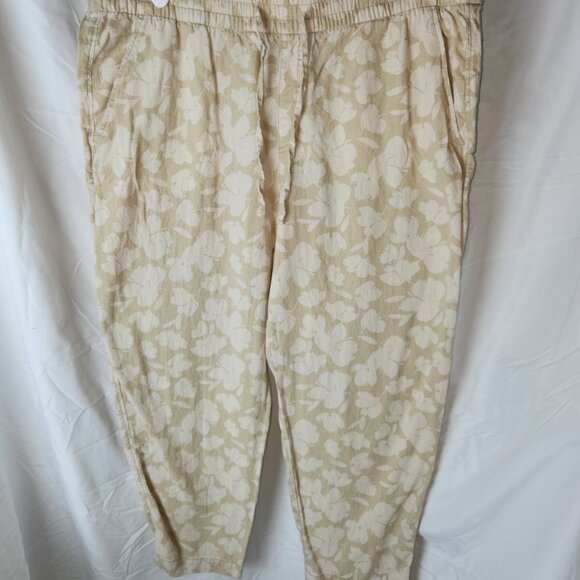 GAP, long, baggy, pants, beige & cream, elastic waist, linen, size XL - Picture 3 of 16